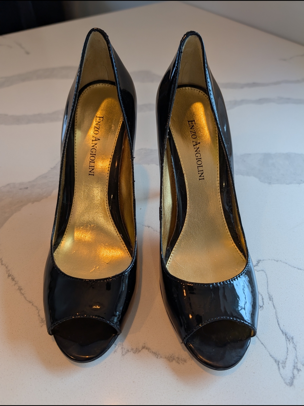 Enzo Angiolini Black Patent Peep-Toe Heels